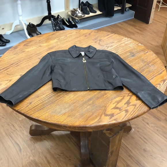 Brown crop leather jacket